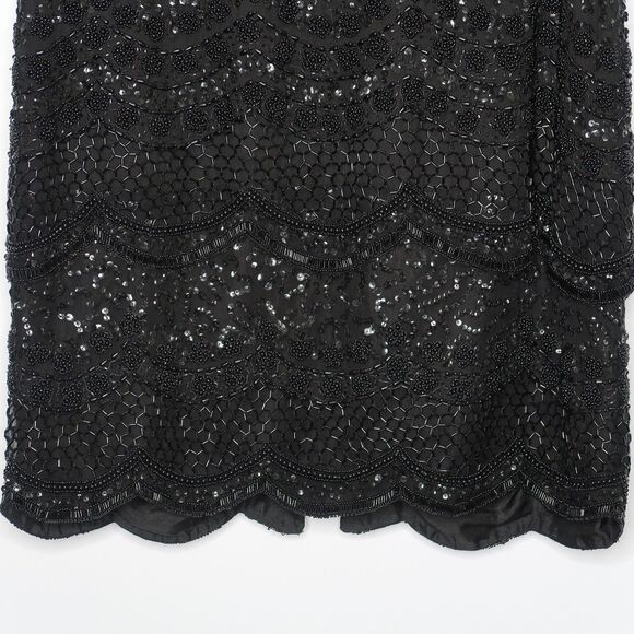 Brilliante by J.A. VINTAGE Dress Size Large 100% Silk Black Shift Sequins Beads - Picture 8 of 10
